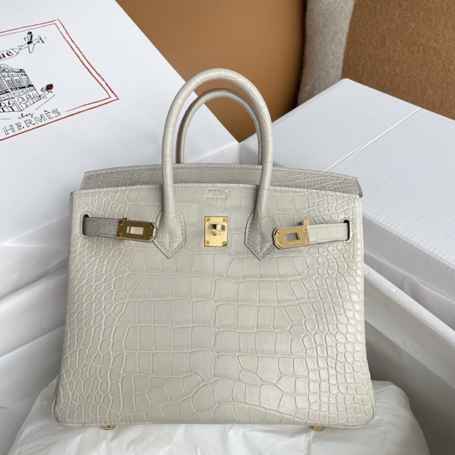 HermèS Birkin25 Glacier White Alligator Gold Hardware Handmade Sewing Birkin25