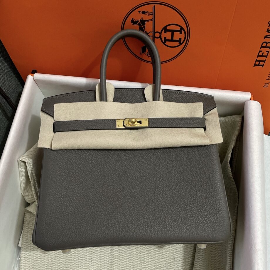 HermèS Birkin25 8F Gray Togo Leather Hand-Stitched Birkin 25