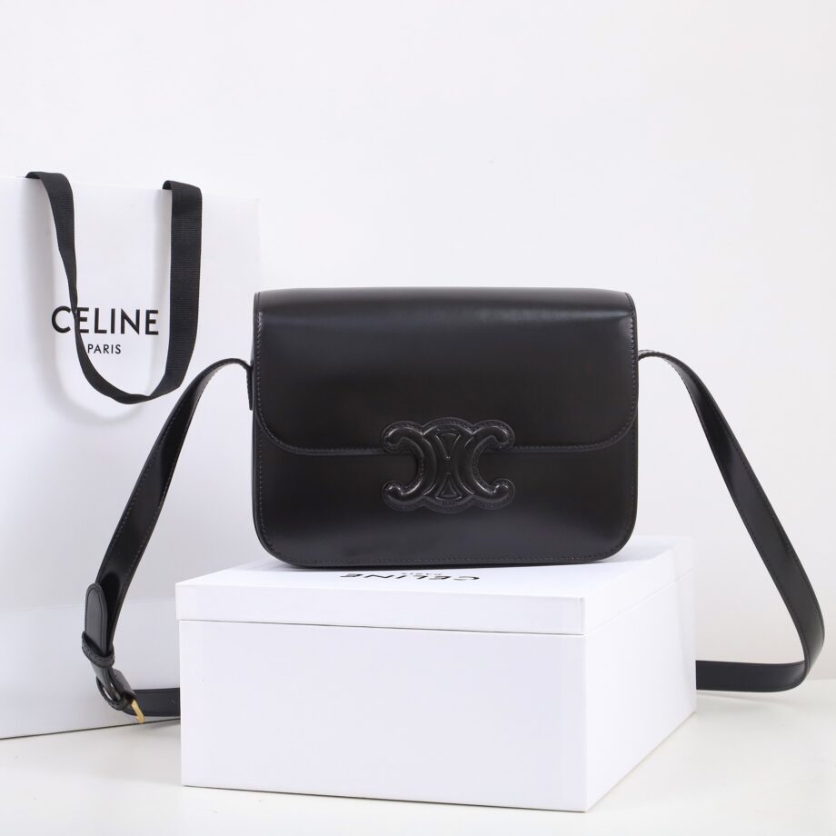 celine 199223 black teen bag cuir triomphe in shiny calfskin