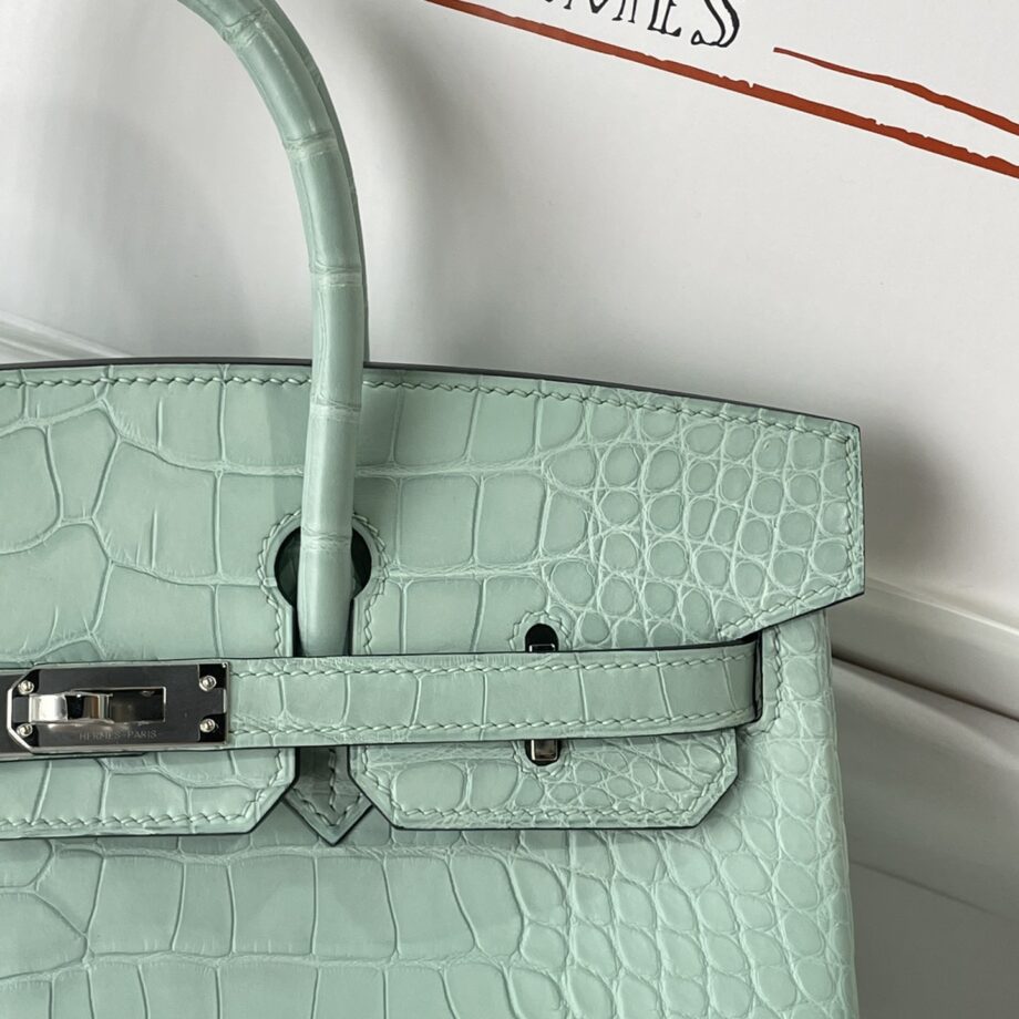 HermèS Birkin25 Mint Green Nile Crocodile Silver Hardware Handmade Sewing Birkin25