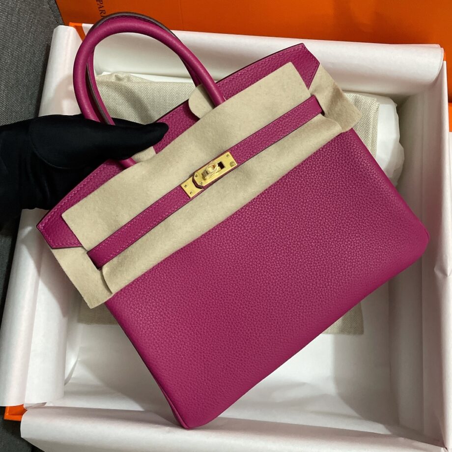 HermèS Birkin25 L3 Rose Violet Togo Cowhide Golden Hardware Handmade Birkin 25