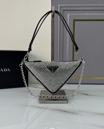 PRADA 1BC190 Prada Triangle Satin Mini-Bag With Crystals