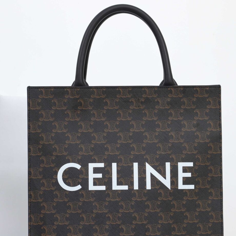 celine 191542 large black handle cabas vertical in triomphe canvas and calfskin