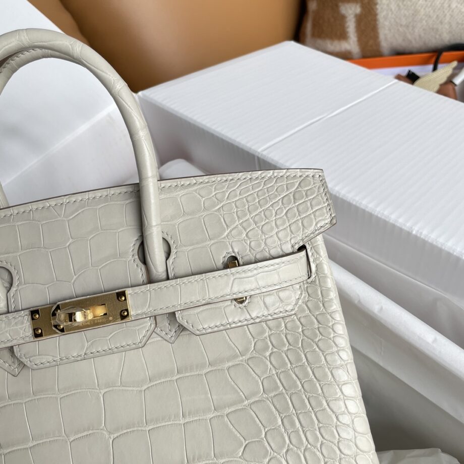 HermèS Birkin25 Glacier White Alligator Gold Hardware Handmade Sewing Birkin25