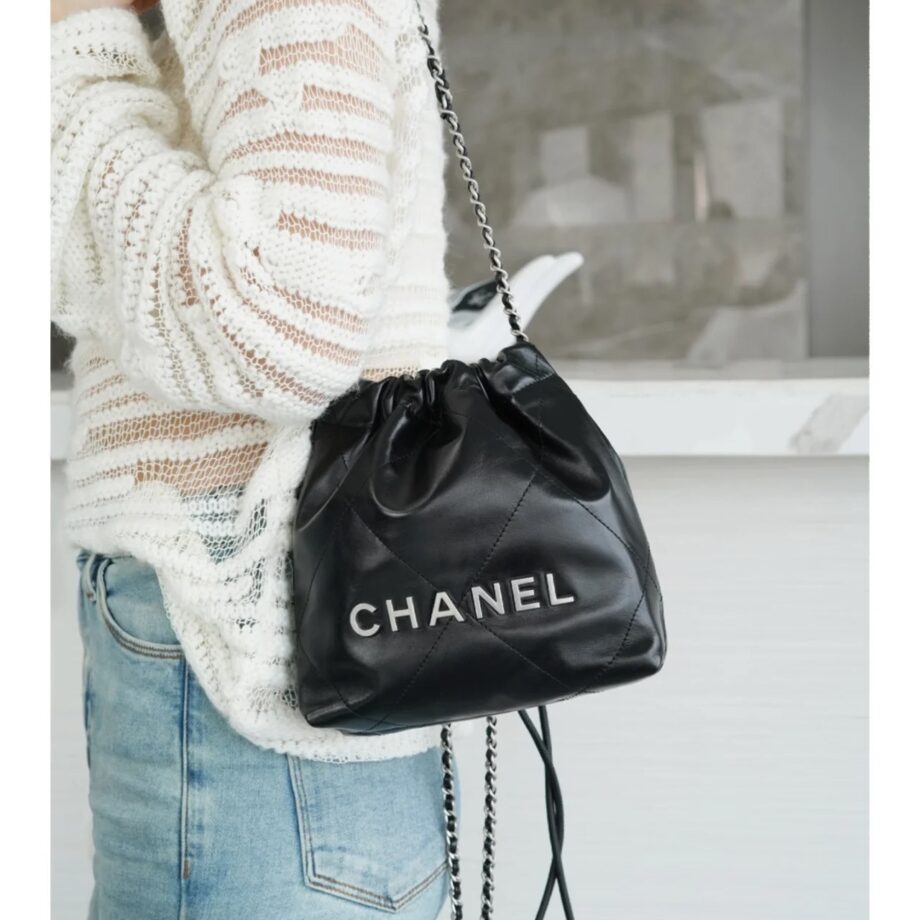 Chanel AS3980 Mini Black Shiny Calfskin & Silver-Tone Metal Chanel 22 Mini Handbag