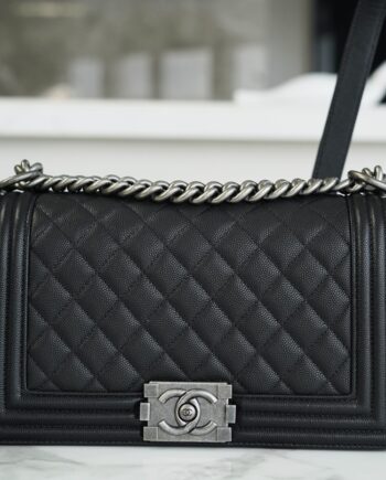 Chanel Black French Italian Imported Calfskin Medium Boy Chanel Handbag