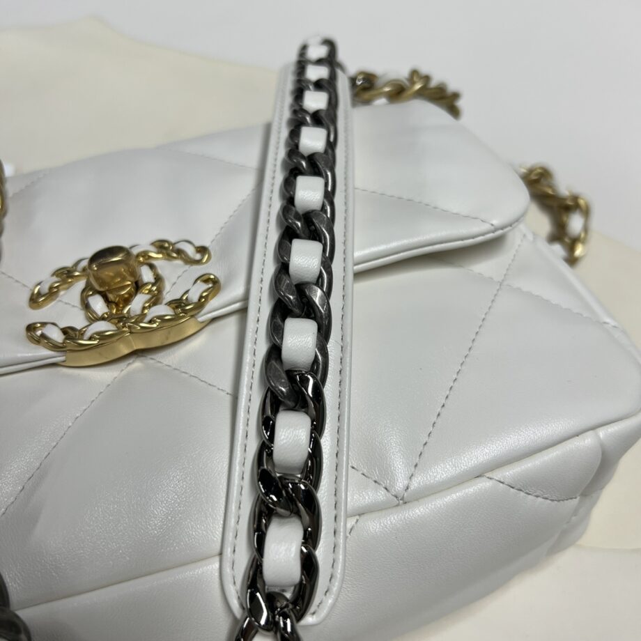 Chanel White & Gold Hardware Italian Gaiera Lambskin 19 Handbag