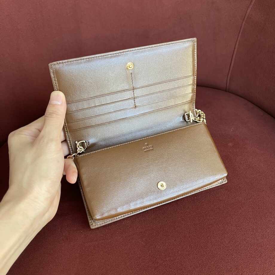 gucci brown leather detail horsebit 1955 series chain wallet