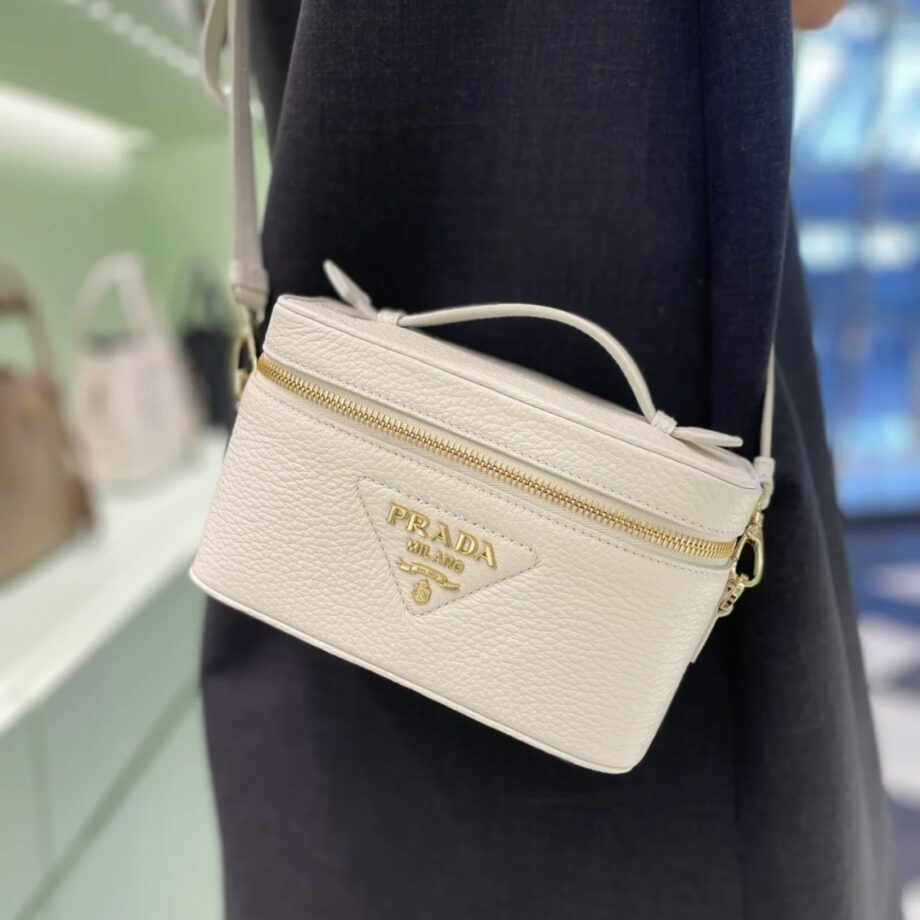 PRADA 1BH202 White Leather Mini-Bag Cosmetic Bag