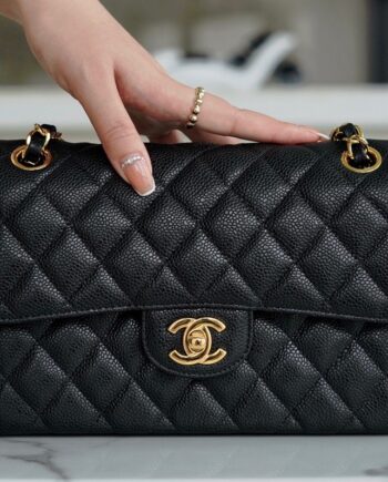 Chanel Black & Gold Hardware Italy Grained Cowhide Small Classic Handbag