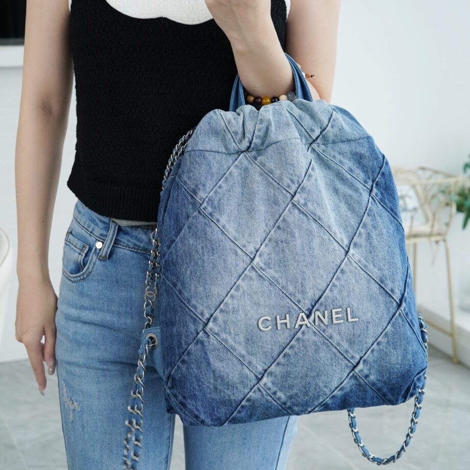 Chanel Denim Blue 23P Double Small Shoulder Back