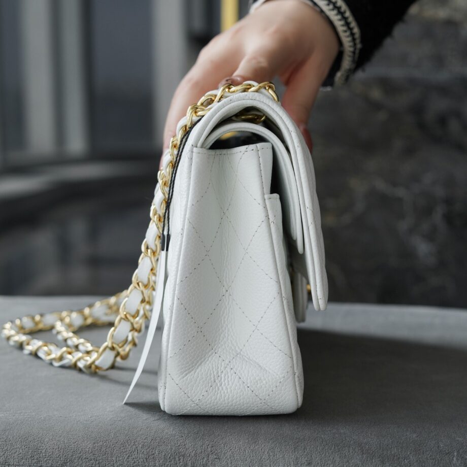 Chanel White & Gold Hardware Italian Cowhide Classic Handbag