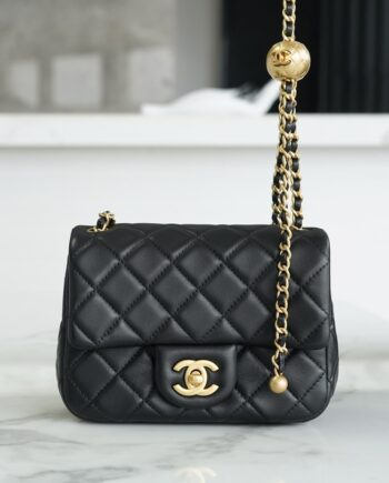 Chanel Black Italian Gaiera Lambskin Metal Beads Mini Flap Bag