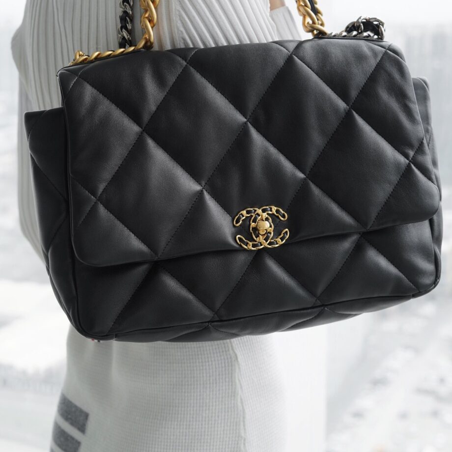 Chanel Black Italian Imported Lambskin 19 Maxi Handbag