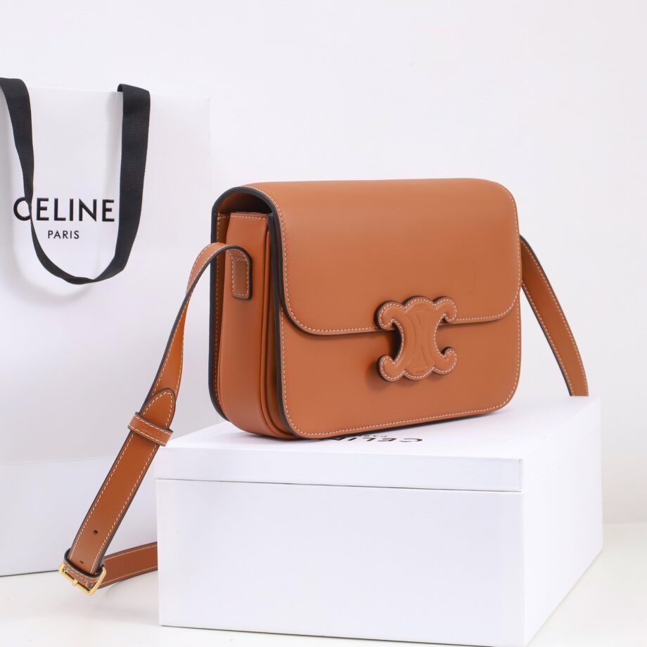 celine 199223 tan teen bag cuir triomphe in shiny calfskin