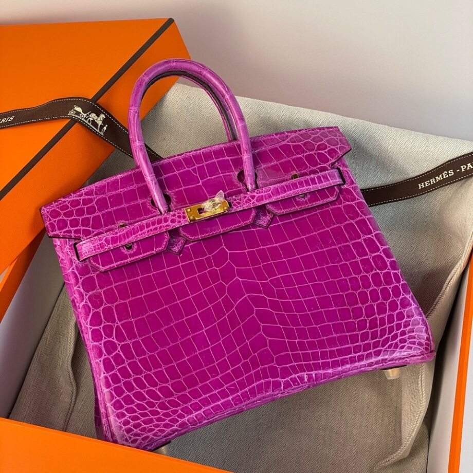 HermèS Birkin25 Purple Nile Crocodile Gold Hardware Handmade Sewing Birkin25