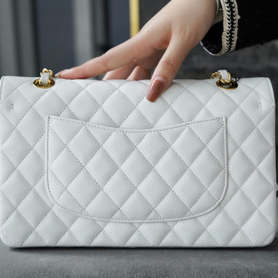 Chanel White & Gold Hardware Italian Cowhide Classic Handbag