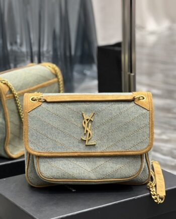 ysl niki medium suede and leather-trimmed denim shoulder bag