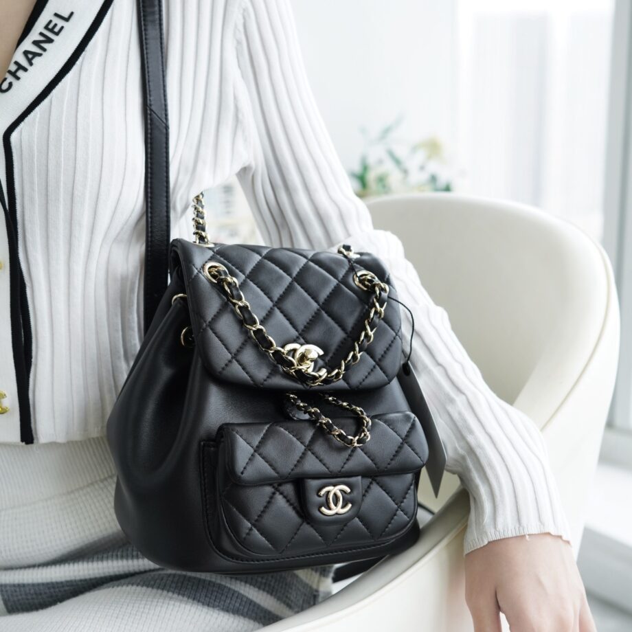 Chanel Black Italian Gaiera Lambskin Duma Backpack