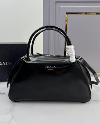 PRADA 1BA365 Black Medium Brushed Leather Prada Supernova Handbag