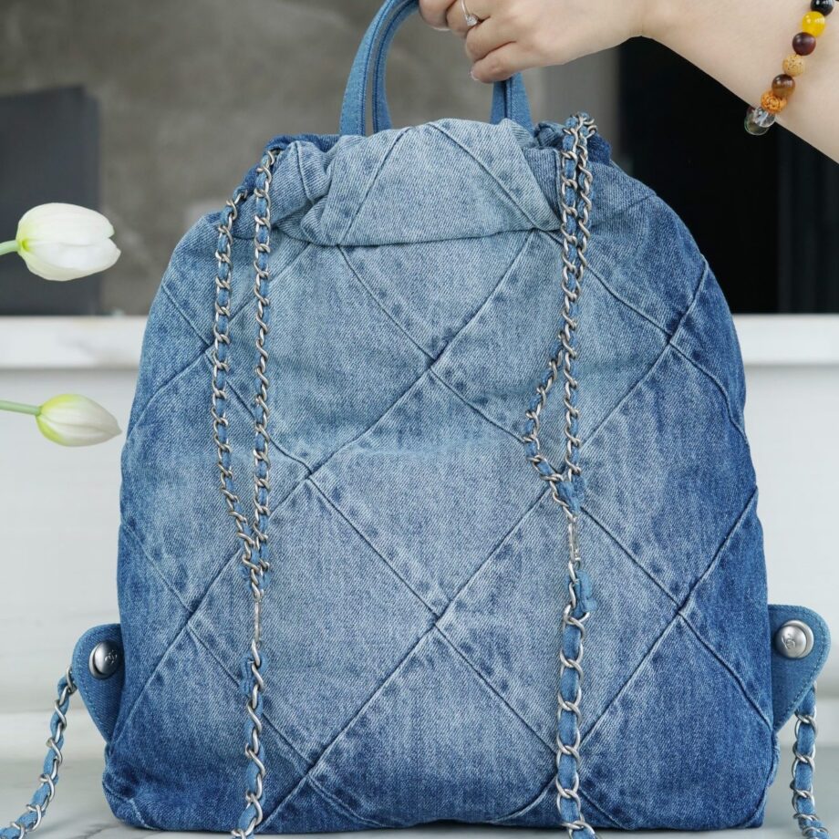 Chanel Denim Blue 23P Double Small Shoulder Back