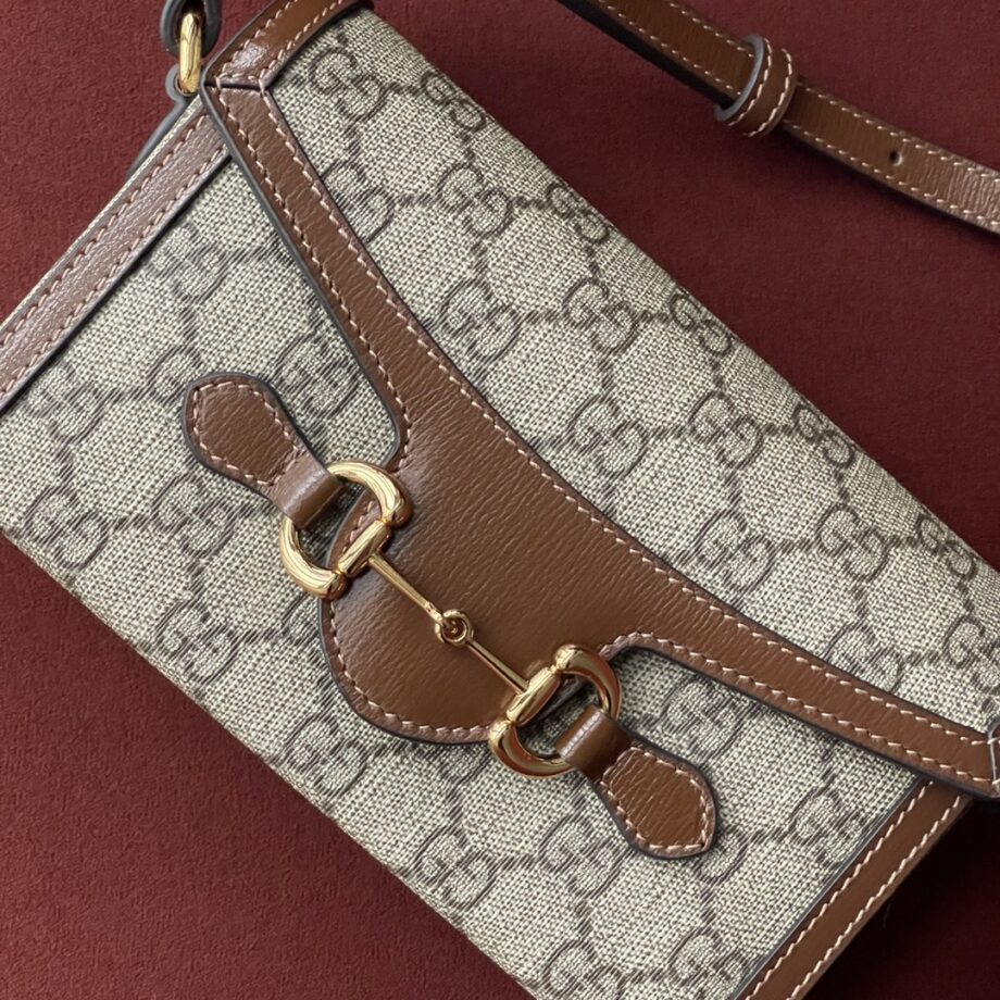 gucci 699296 beige and ebony gg supreme canvas horsebit 1955 mini bag