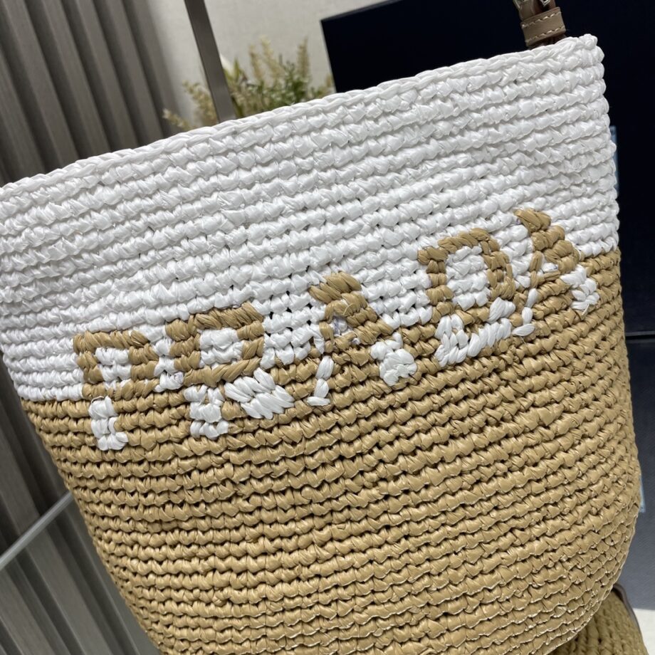 PRADA 1BE063 Raffia Bucket Bag