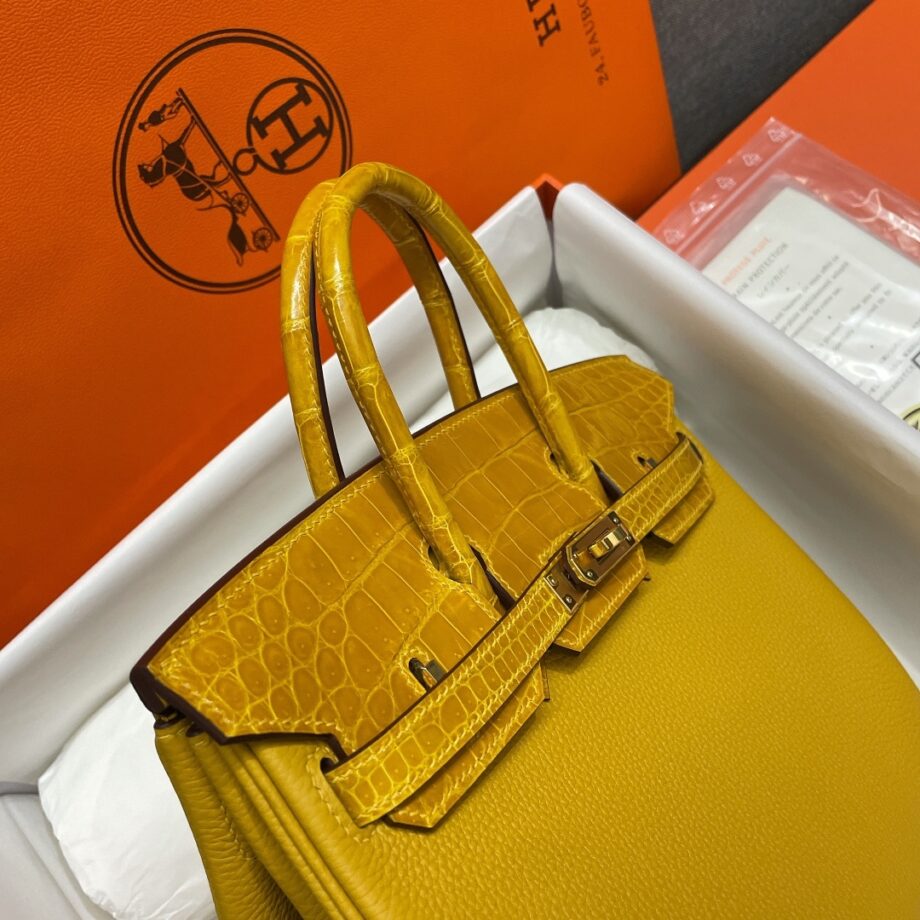 HermèS Birkin25 Yellow Touch Togo Cowhide & Nile Crocodile Leather Hand-Stitched Birkin25