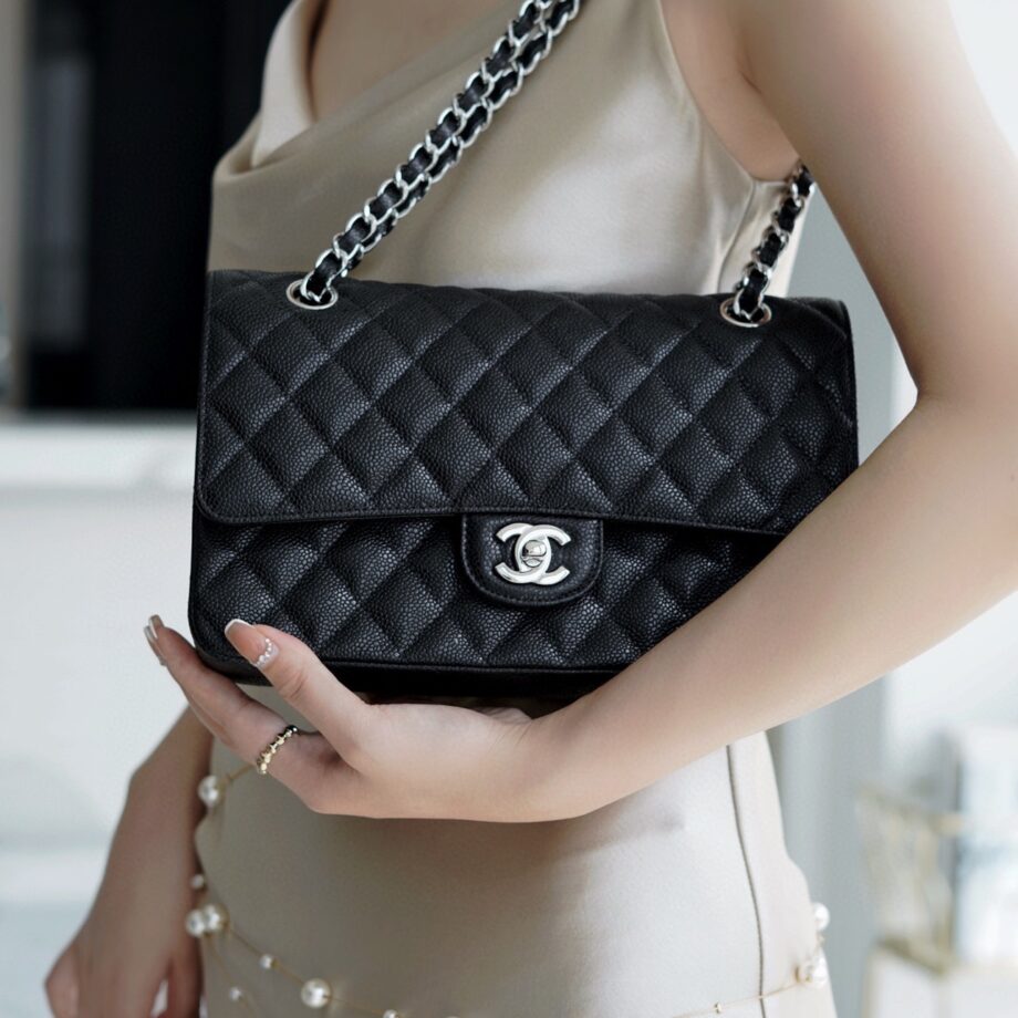 Chanel Black & Silver Hardware Italian Cowhide Classic Handbag