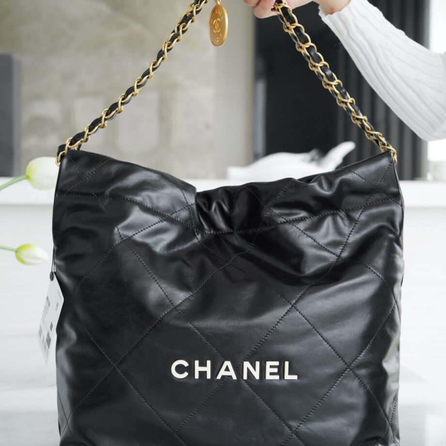 Chanel AS3260 Small Black Shiny Calfskin & Gold-Tone Metal Chanel 22 Small Handbag