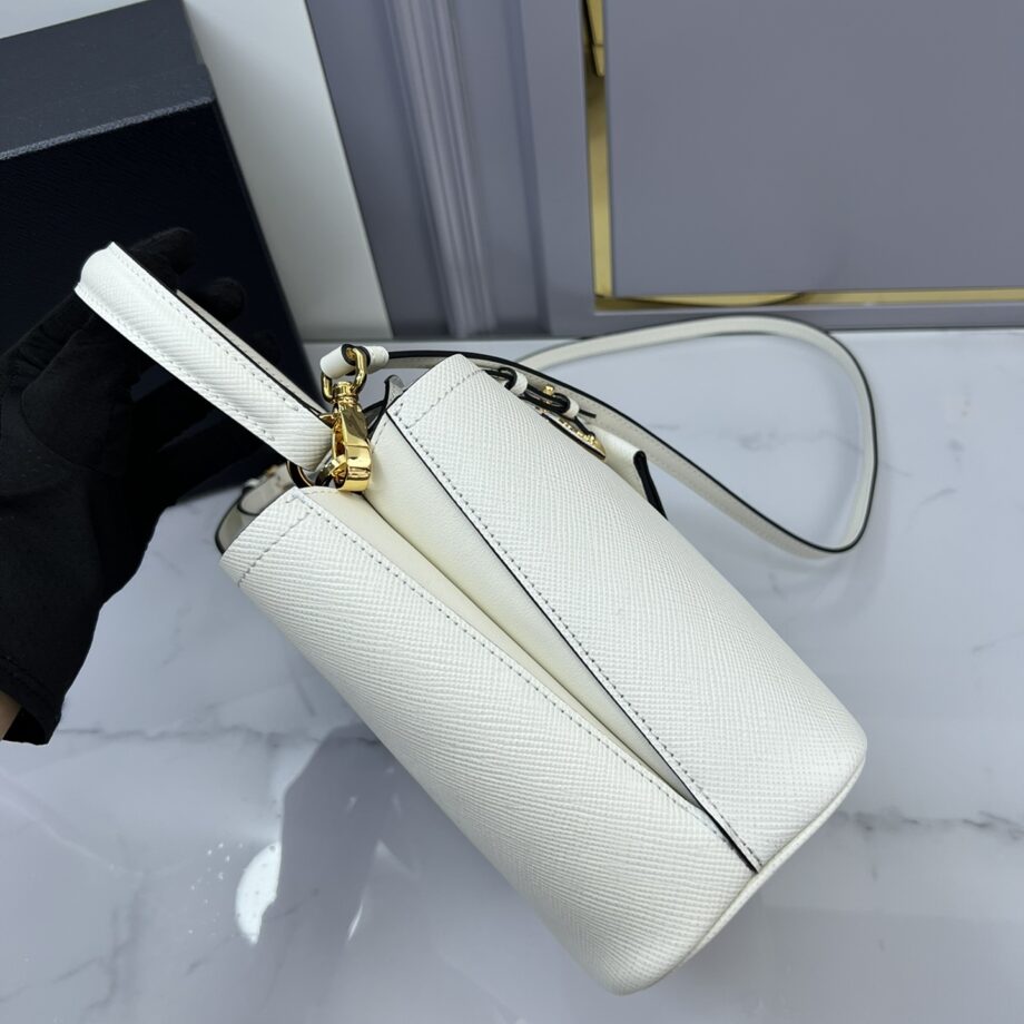 PRADA 1BA217 White Small Saffiano Leather Prada Panier Bag