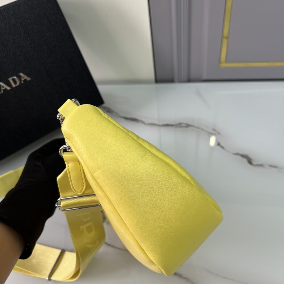 PRADA 1BH204 Yellow Sheepskin Hobo Bag