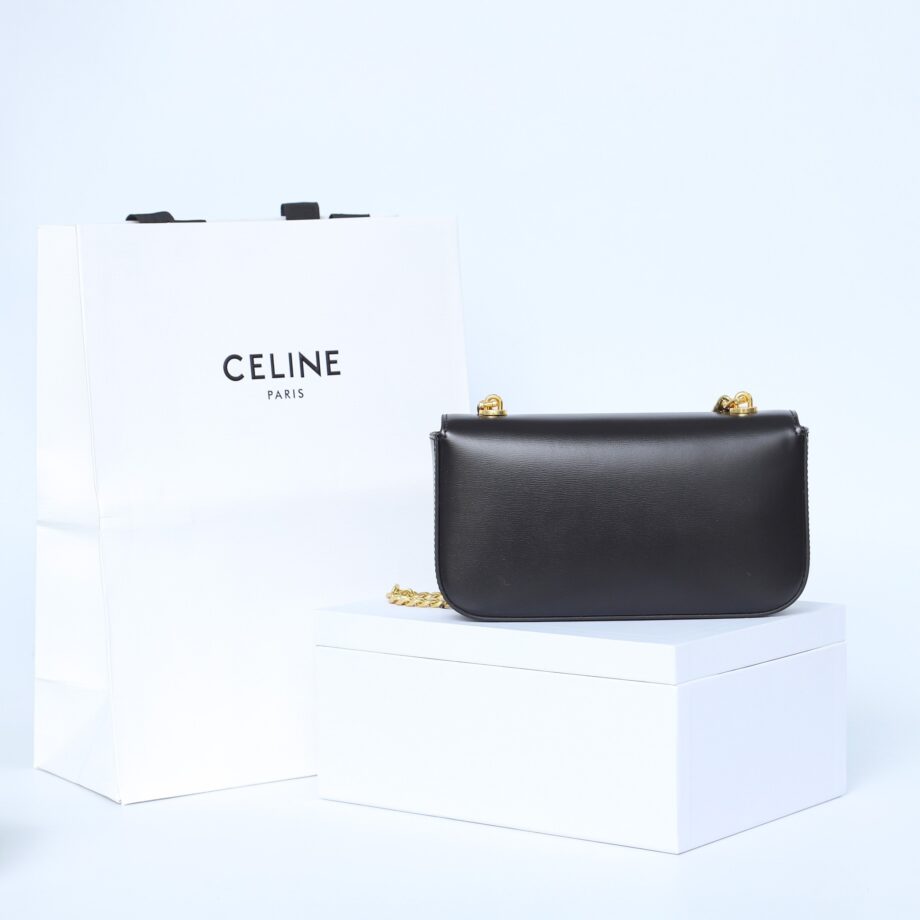 Celine 197993 Black&Gold Chain Shoulder Bag Triomphe In Shiny Calfskin