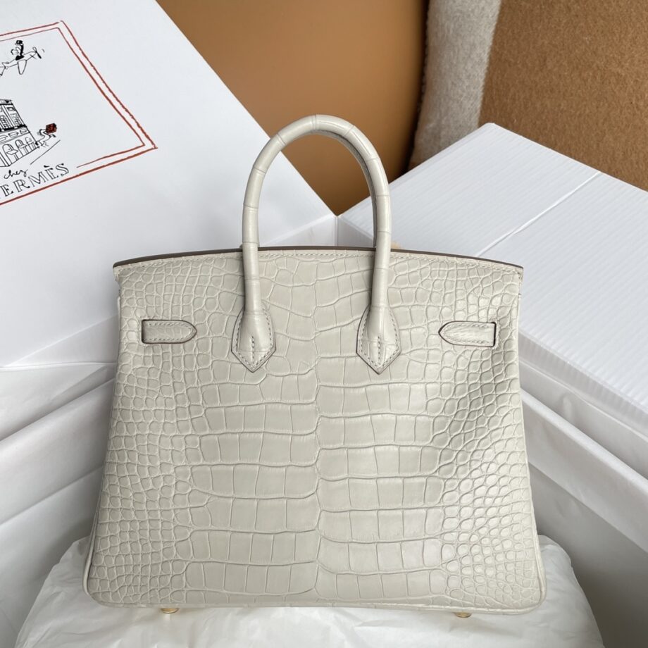 HermèS Birkin25 Glacier White Alligator Gold Hardware Handmade Sewing Birkin25