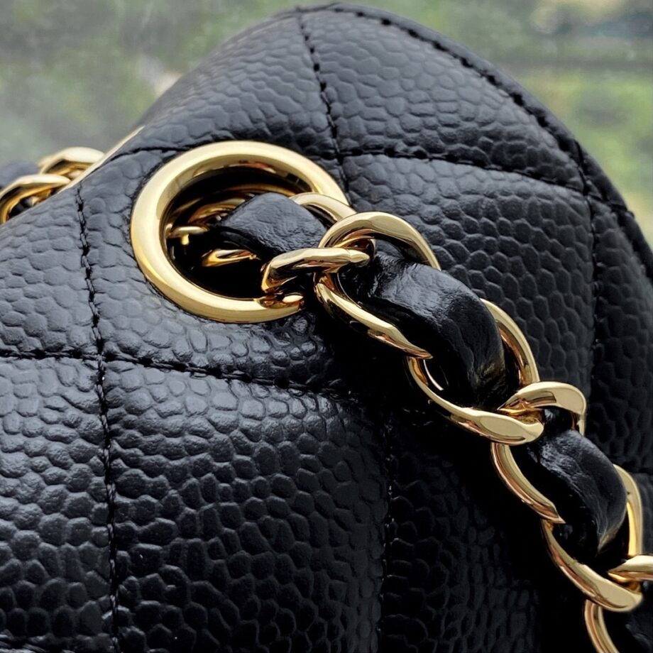 Chanel Black & Gold Hardware Italy Grained Cowhide Small Classic Handbag