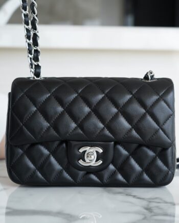 Chanel Black & Silver Hardware French Imported Lambskin Mini Flap Classic Handbag