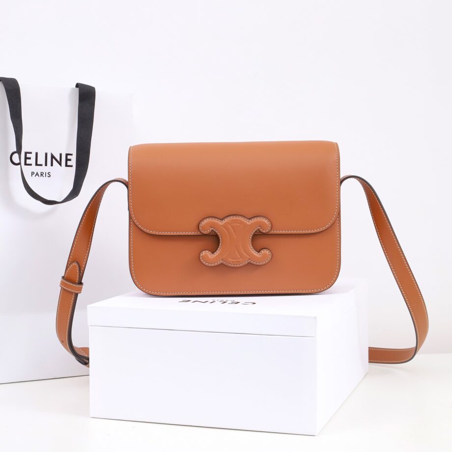 celine 199223 tan teen bag cuir triomphe in shiny calfskin