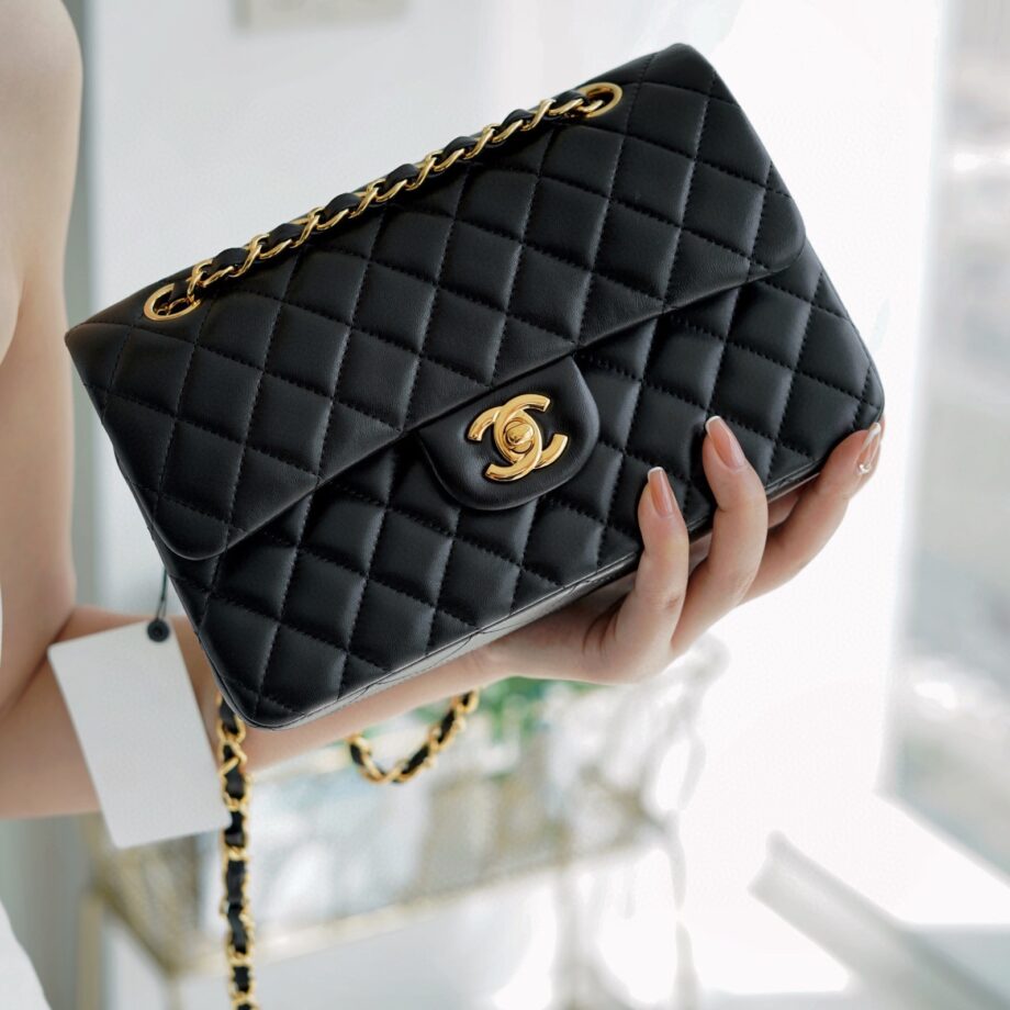 Chanel Black & Gold Hardware Italian Gaiera Lambskin Small Classic Handbag