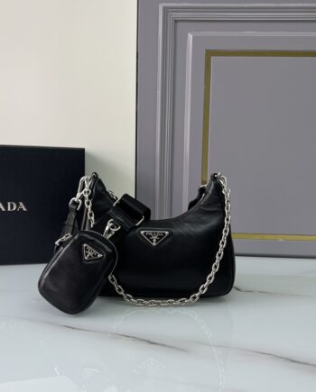 PRADA 1BH204 Sheepskin Hobo Bag