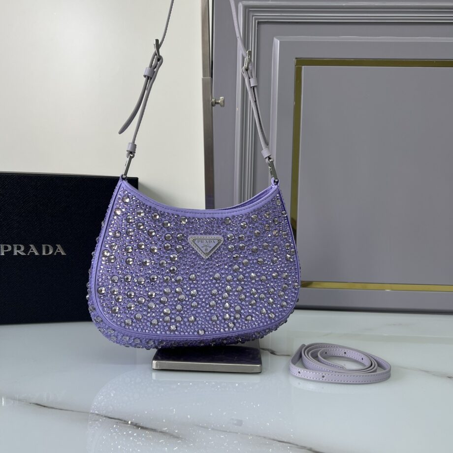 PRADA 1BC169 Purple Cleo Satin Bag With Crystals