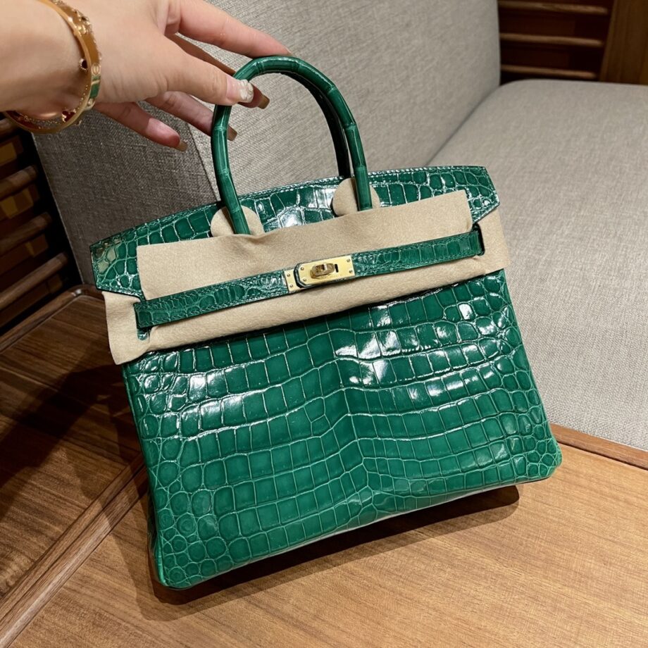 HermèS Birkin25 Cactus Green Nile Crocodile Golden Hardware Handmade Hand Sewing Birkin25