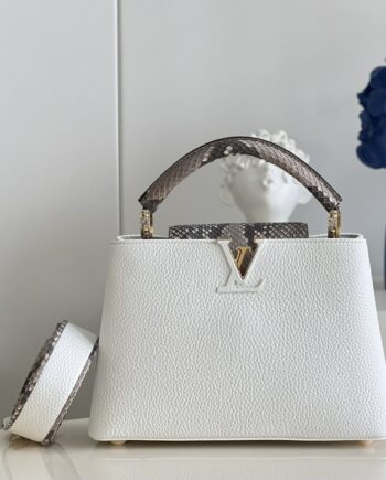 Louis Vuitton M99387 White Cowhide With Python Pattern Capucines Bb Handbag