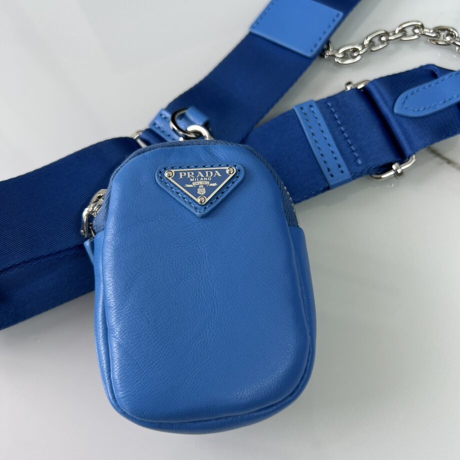 PRADA 1BH204 Blue Sheepskin Hobo Bag