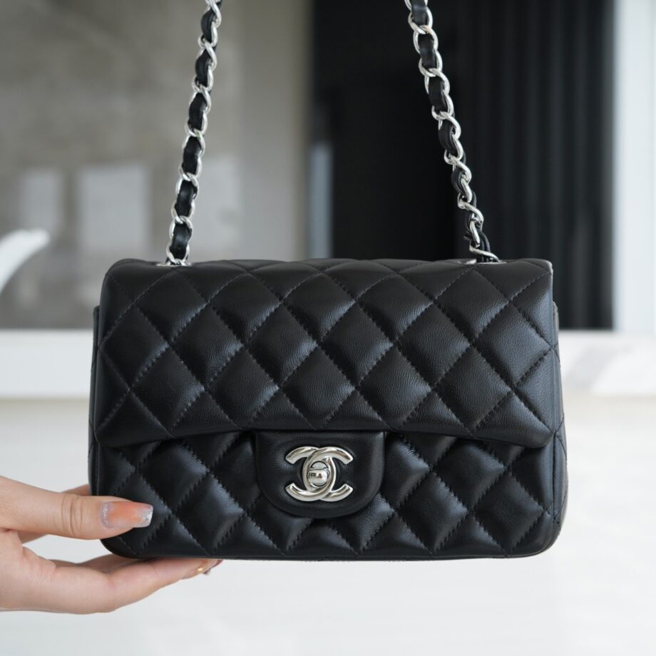 Chanel Black & Silver Hardware French Imported Lambskin Mini Flap Classic Handbag