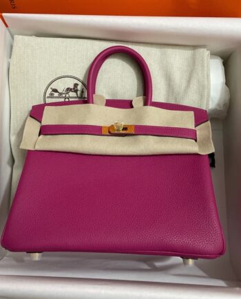 HermèS Birkin25 L3 Rose Violet Togo Cowhide Golden Hardware Handmade Birkin 25