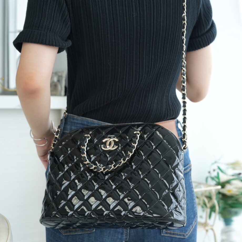 Chanel Black Large Patent Leather Alma Bag