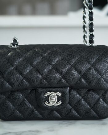 Chanel Black & Silver Hardware French Imported Grained Calf Leather Mini Classic Handbag