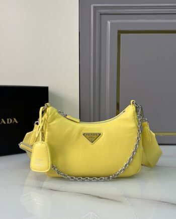 PRADA 1BH204 Yellow Sheepskin Hobo Bag