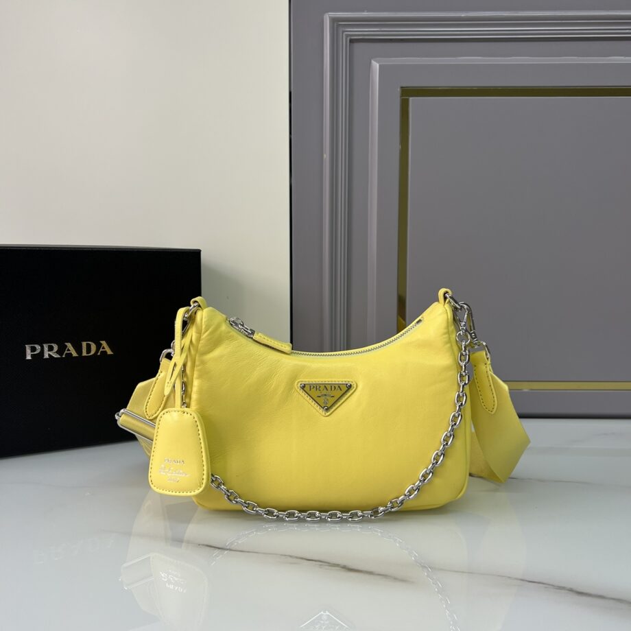 PRADA 1BH204 Yellow Sheepskin Hobo Bag