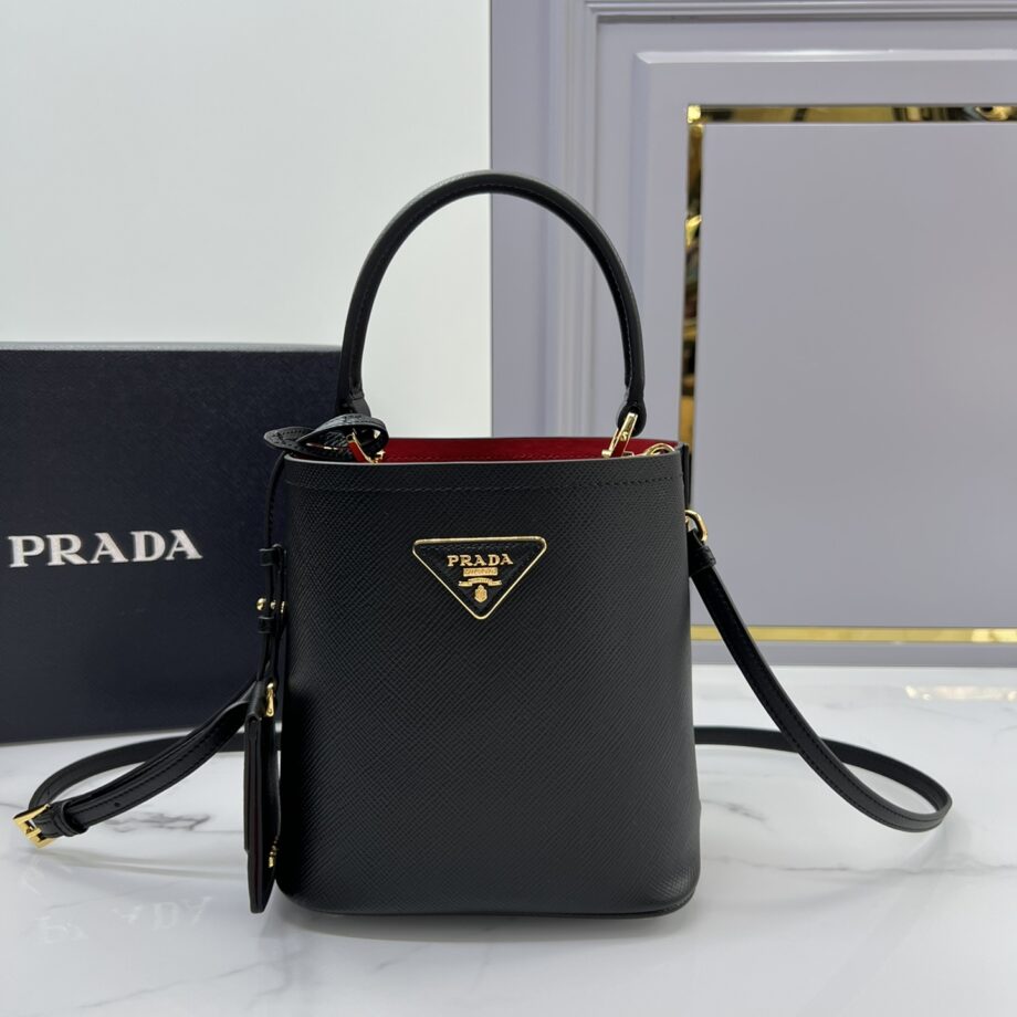 PRADA 1BA217 Black Small Saffiano Leather Prada Panier Bag